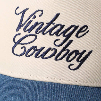 "Vintage Cowboy" Embroidered Star Brim Trucker Hat — Denim Brim with 5-Panel Cotton Construction