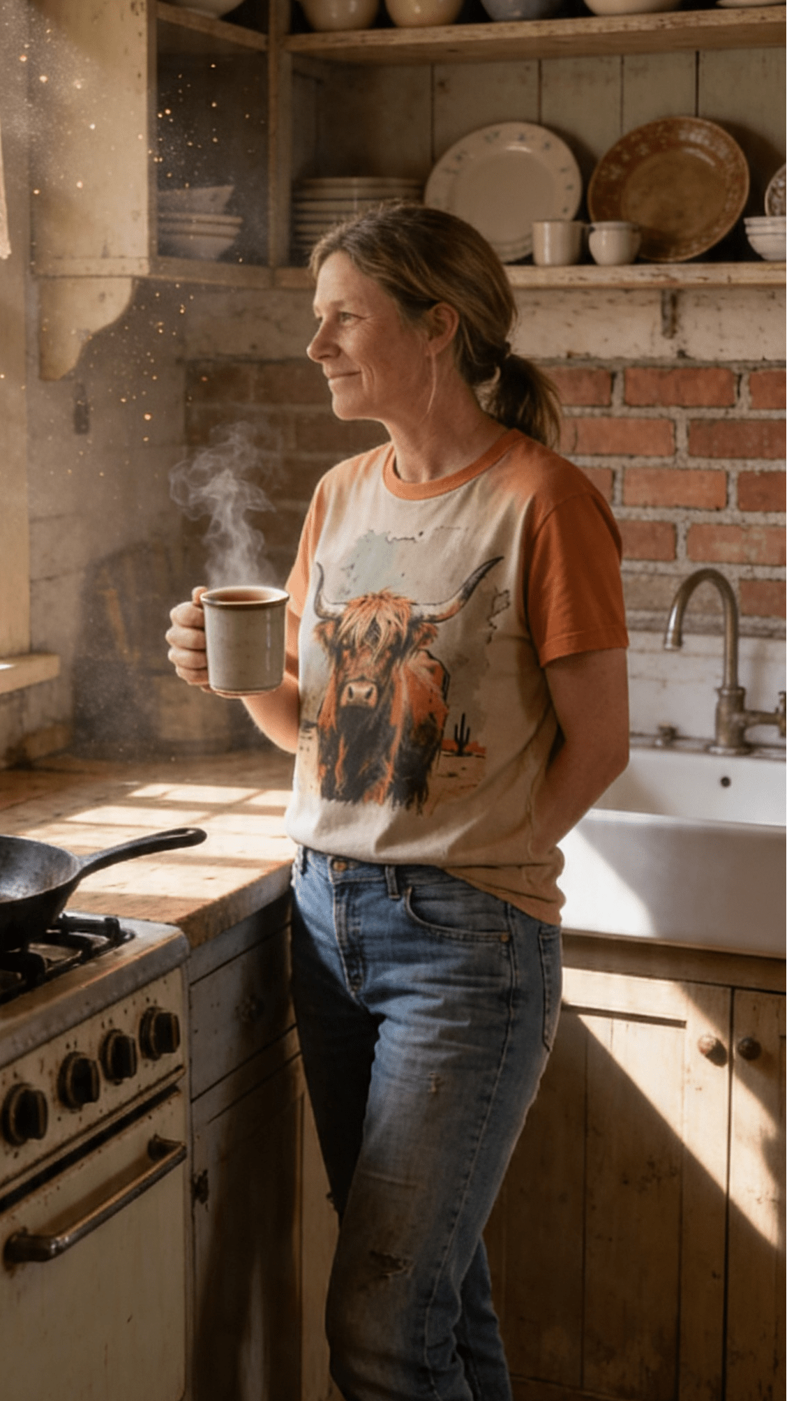 Vintage Highland Cow Western Graphic Tee — Durable Gildan Blend Weathered Western Statement