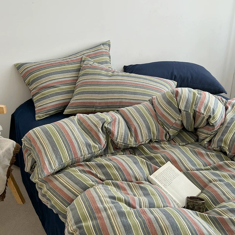 Multicolor Striped Duvet Cover Set