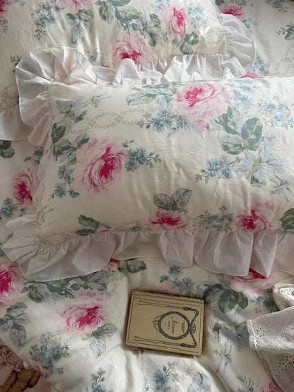 Pink Floral Ruffle Cotton Bedding Set