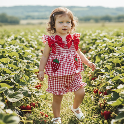 Plaid Polka Dot Strawberry Set