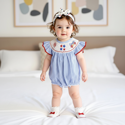Stripe Star Embroidery Romper