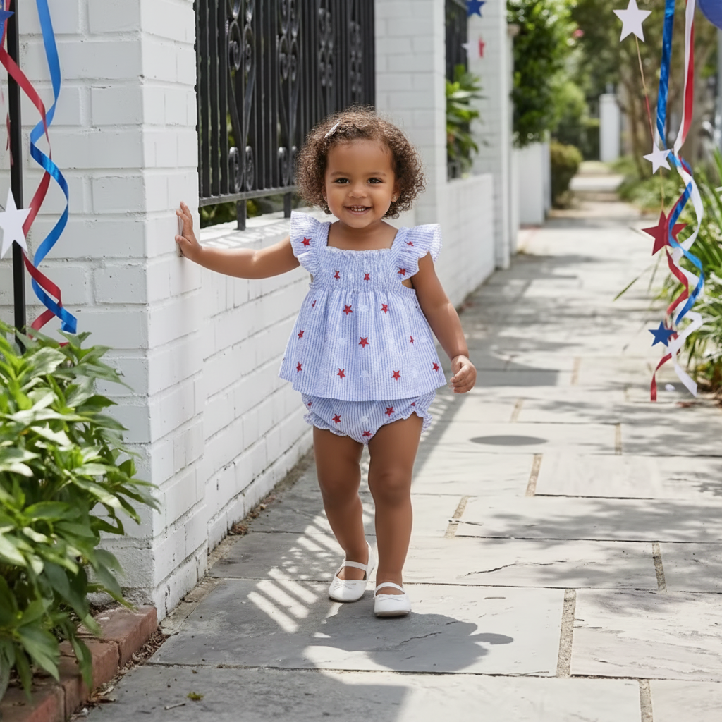 Star Print Fly Sleeve Shorts Set