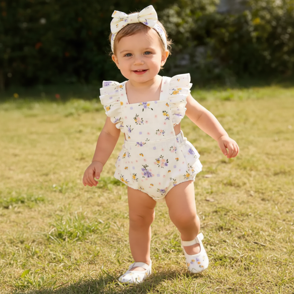 Summer Flower Romper w Headband