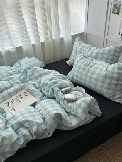 Light Blue Gingham Duvet Cover Set