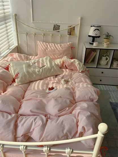 Blush Pink Striped Duvet Cover Set