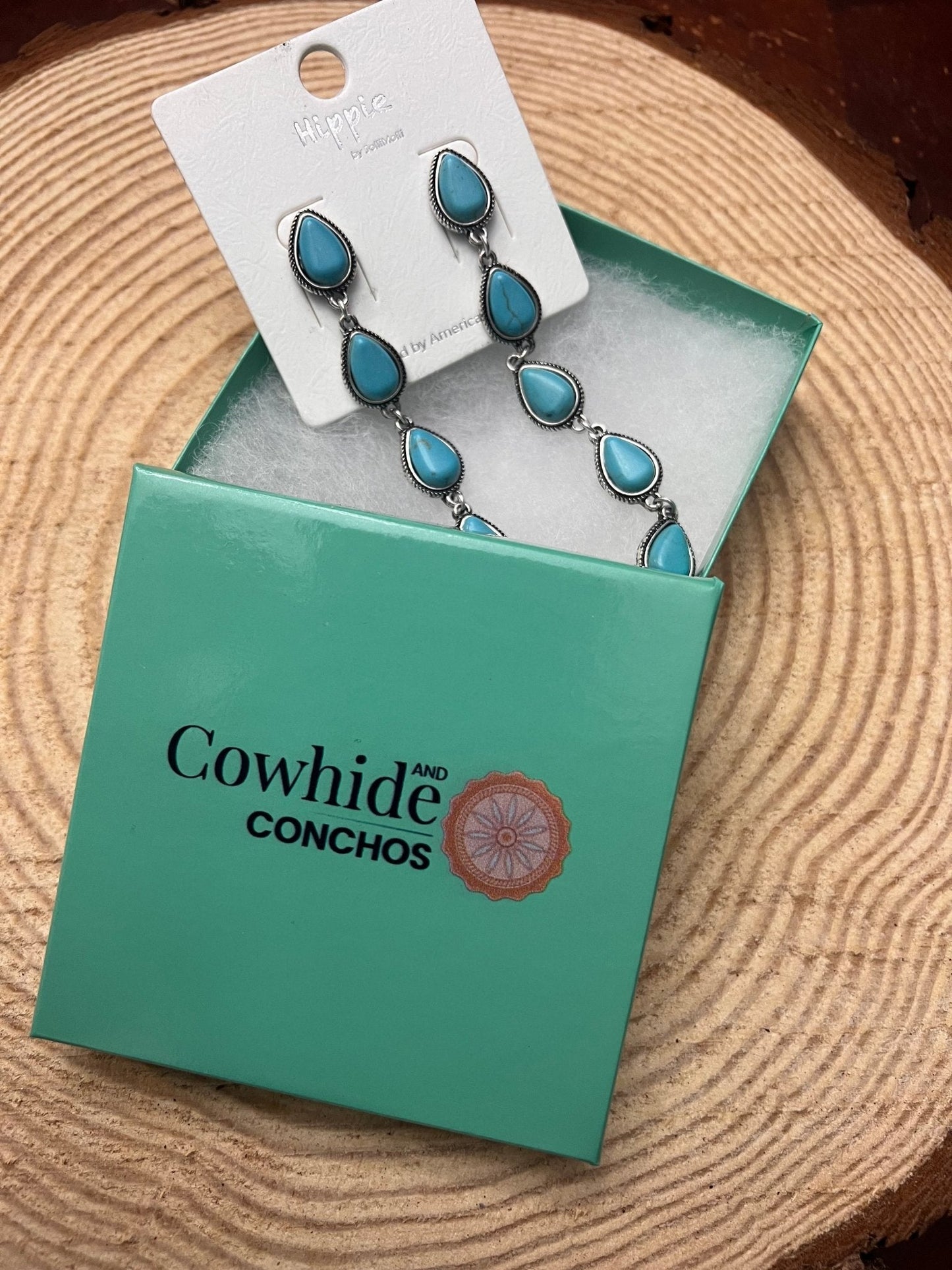 Western 5-Teardrop Faux Turquoise Dangle Earrings — Bold 3½" Statement Drop