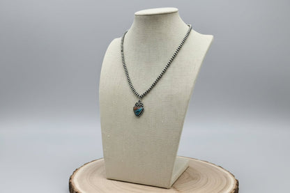 Western Boot Stitch Pendant Pearl Necklace with Faux Turquoise — 18 Inch