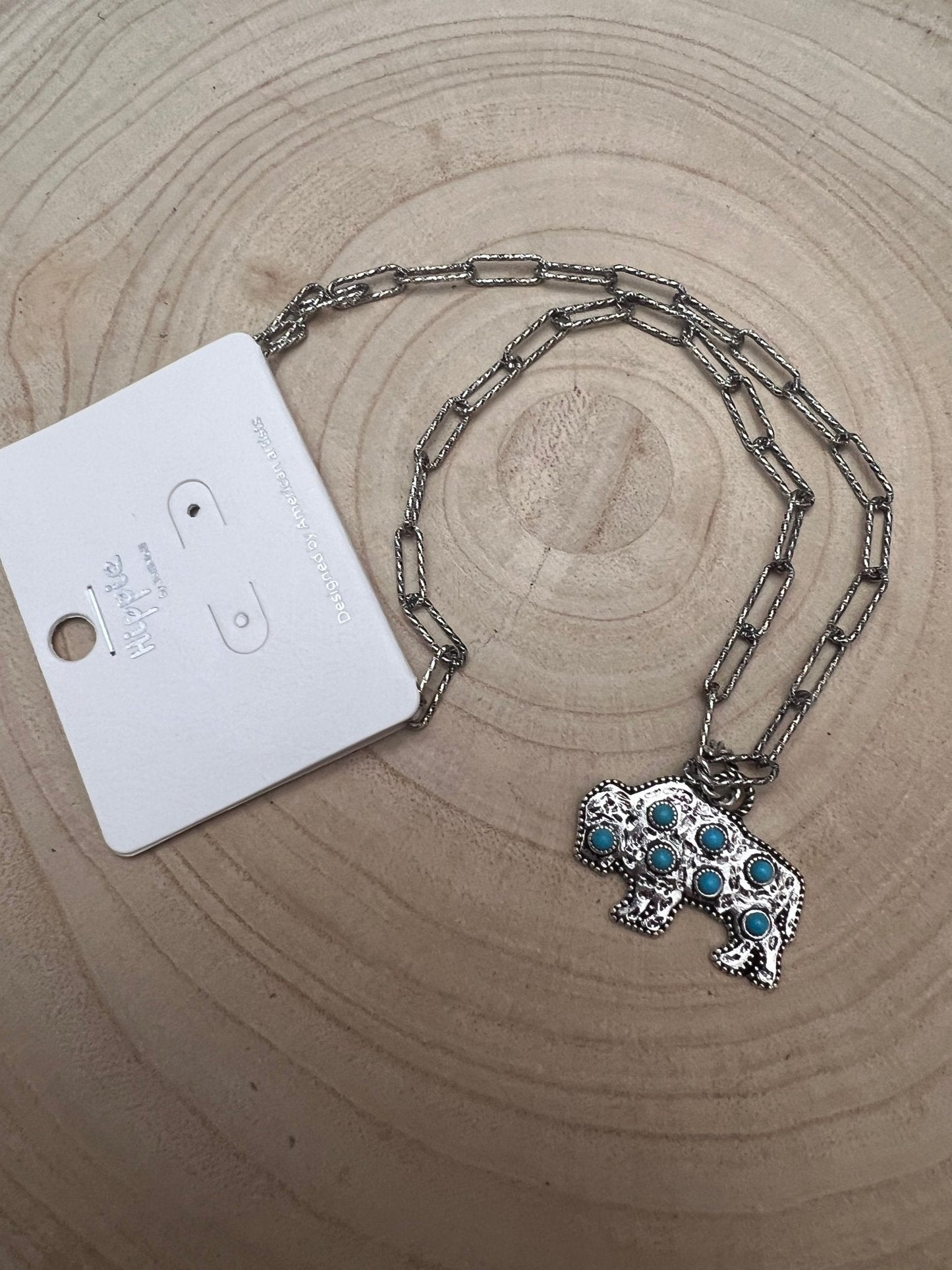 Western Buffalo Pendant Necklace with Faux Turquoise — 18 Inch with Extender