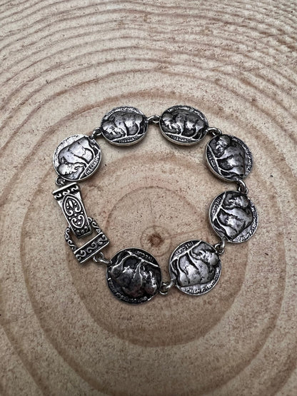 Western Buffalo Coin Magnetic Bracelet — Easy-On Silver Bangle