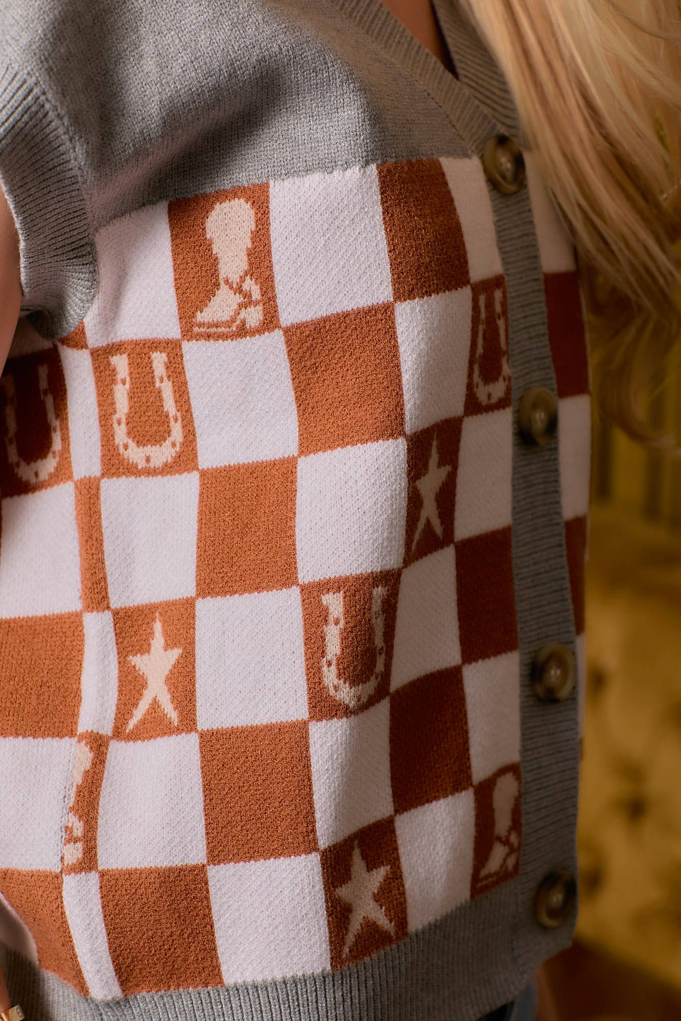 Western Checkered Sweater Vest - small remaining