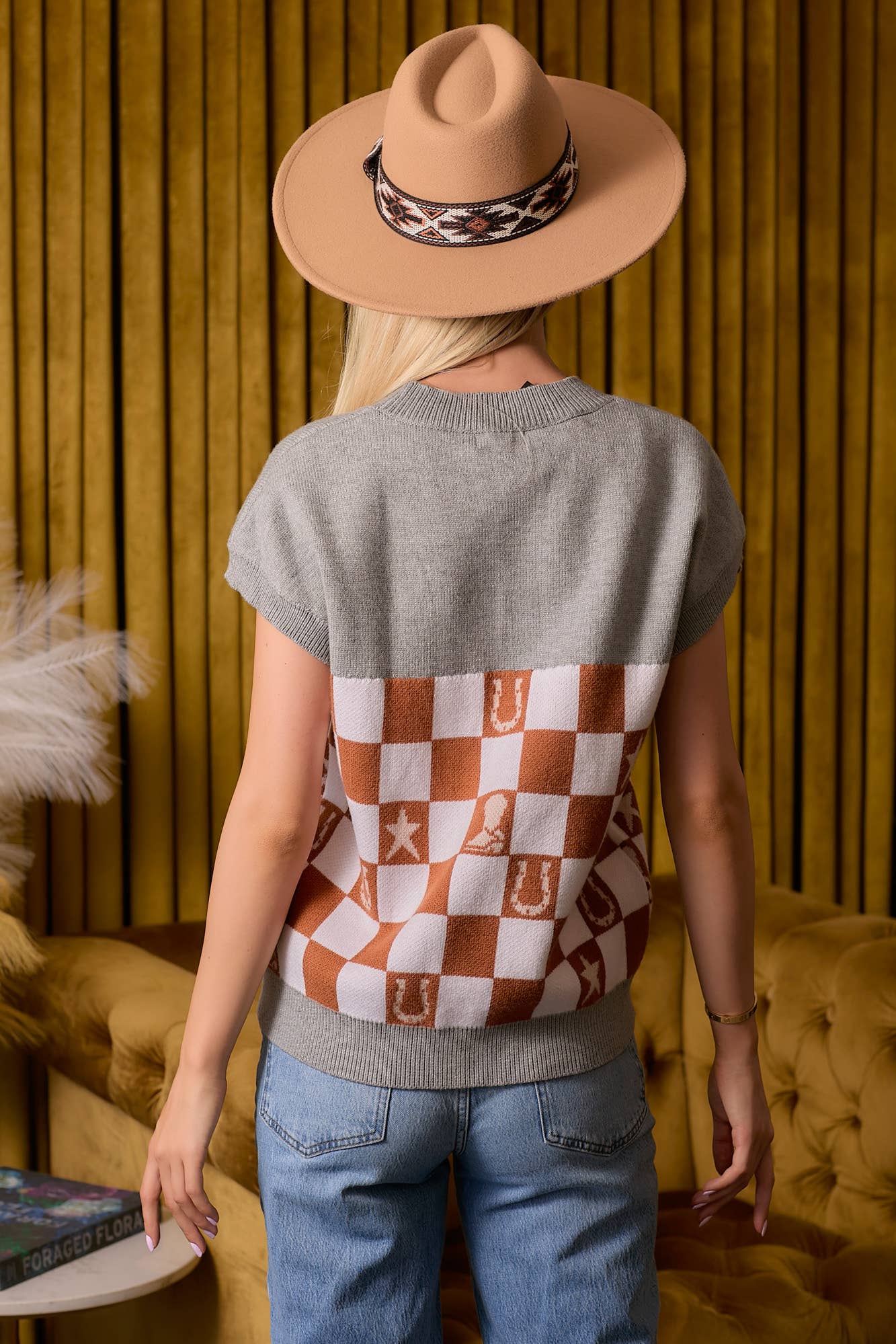 Western Checkered Sweater Vest - small remaining