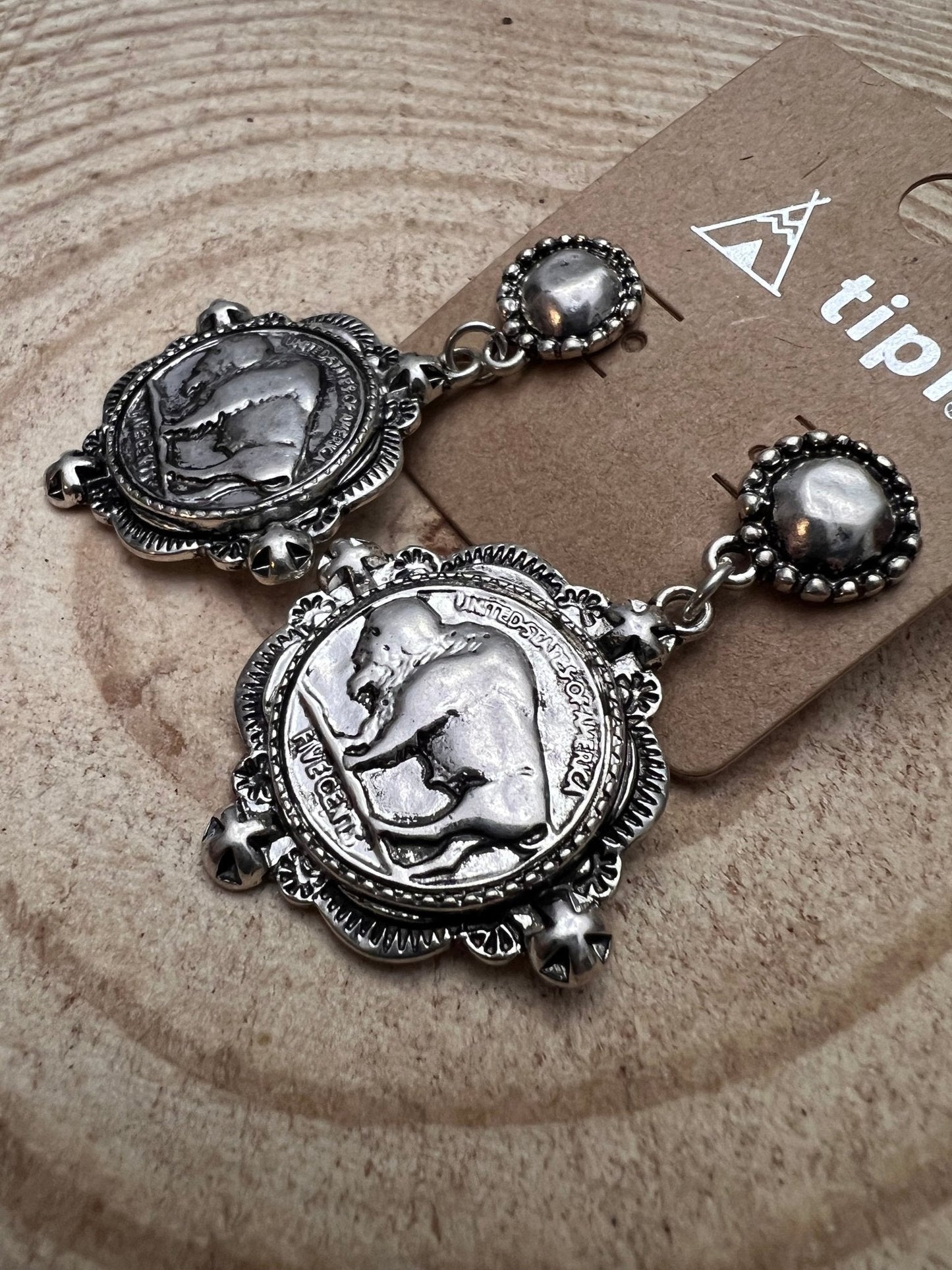 Western Faux Buffalo Coin Stud Earrings — Western Stud Earrings