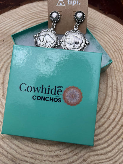 Western Faux Buffalo Coin Stud Earrings — Western Stud Earrings