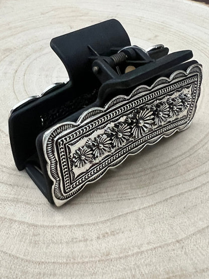 Western Faux Silver Claw Clip — Large 4.5" Polished Hair Statement