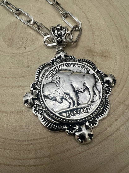 Western Statement Buffalo Coin Necklace & Earring Set — 2.5" Oversized Pendant (18 Inch)