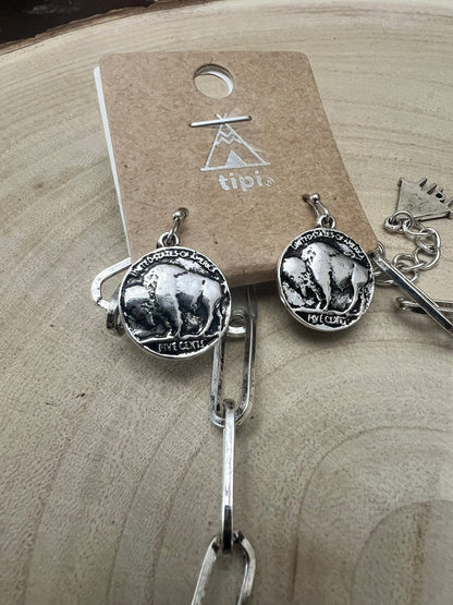 Western Statement Buffalo Coin Necklace & Earring Set — 2.5" Oversized Pendant (18 Inch)
