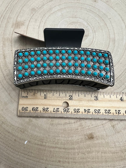 Western Faux Turquoise Cluster Hair Claw Clip — 3" Southwestern Statement