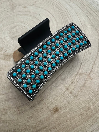 Western Faux Turquoise Cluster Hair Claw Clip — 3" Southwestern Statement