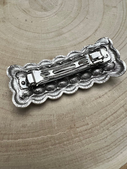 Western Faux Large Turquoise Cluster Metal Hair Barrette — 3" Old West Hair Statement