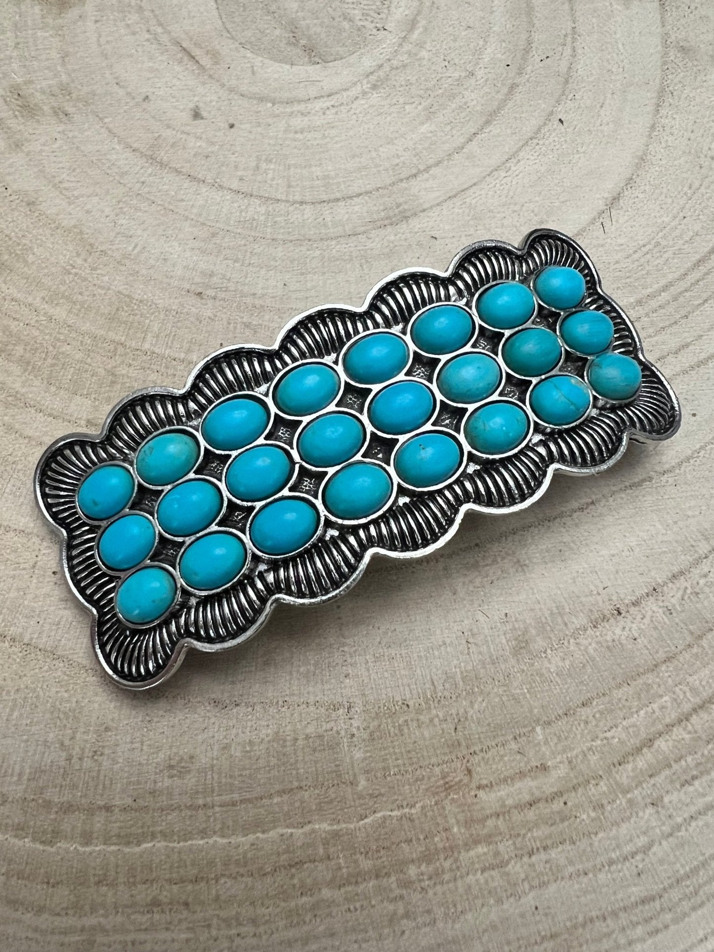 Western Faux Large Turquoise Cluster Metal Hair Barrette — 3" Old West Hair Statement