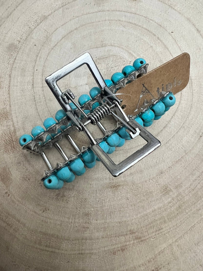 Western Faux Turquoise Rectangle Hair Claw Clip — 2.5" Southwestern Statement