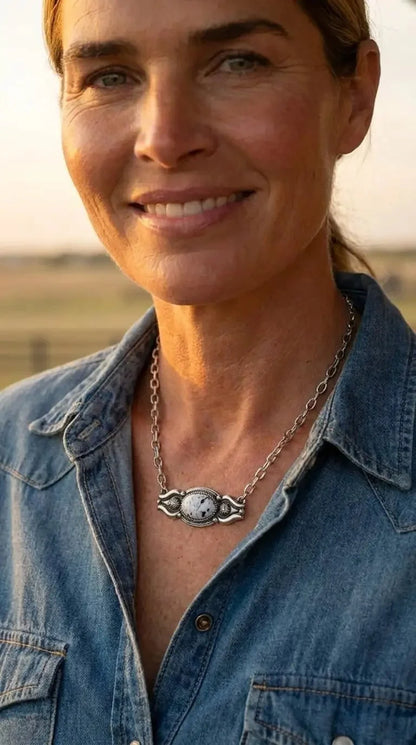 Western Faux White Buffalo Bar Necklace — 18 Inch with Extender