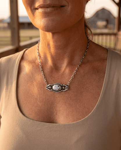 Western Faux White Buffalo Bar Necklace — 18 Inch with Extender