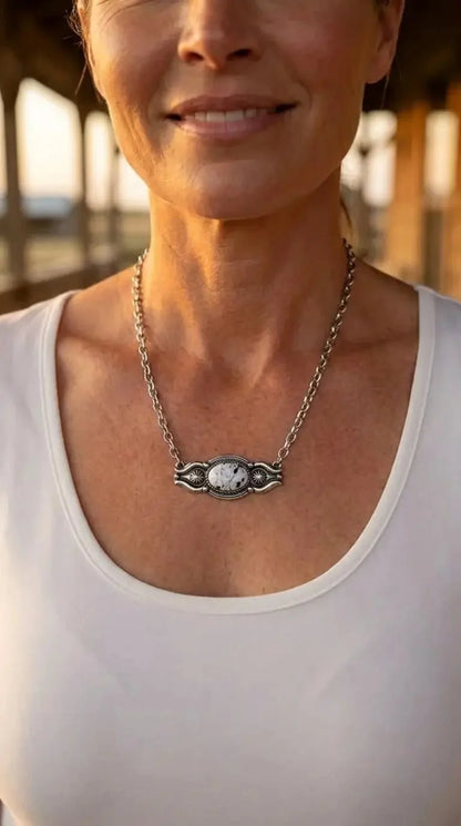 Western Faux White Buffalo Bar Necklace — 18 Inch with Extender