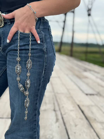 Western Faux White Buffalo Lariat Statement Necklace — 24 Inch Bold Statement