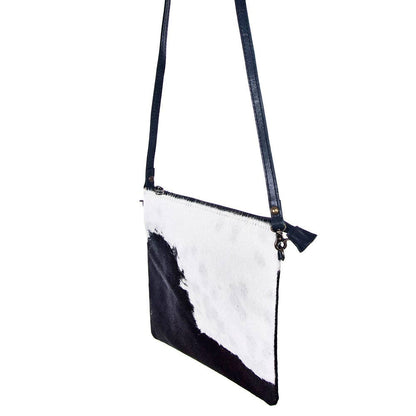 Western Hand-Tooled Genuine Hair-On Leather Crossbody Handbag — Full Grain Cowhide with YKK Zipper