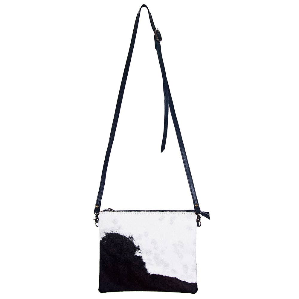 Western Hand-Tooled Genuine Hair-On Leather Crossbody Handbag — Full Grain Cowhide with YKK Zipper