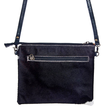 Western Hand-Tooled Genuine Hair-On Leather Crossbody Handbag — Full Grain Cowhide with YKK Zipper