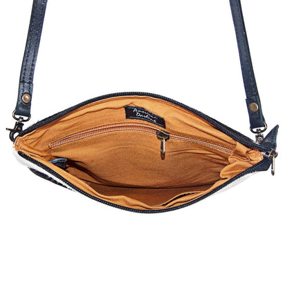 Western Hand-Tooled Genuine Hair-On Leather Crossbody Handbag — Full Grain Cowhide with YKK Zipper