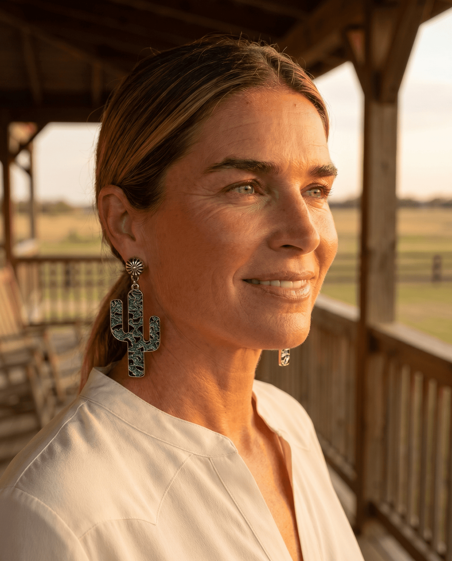 Western Glitter Enamel Cactus Dangle Earrings — Playful 2½" Drop