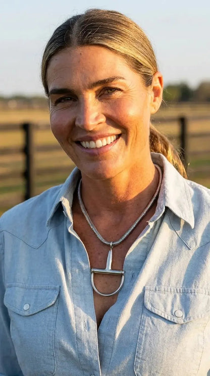 Western Silver Horse Bit Statement Necklace with Rhinestone Snake Chain — Bold Equestrian Jewelry