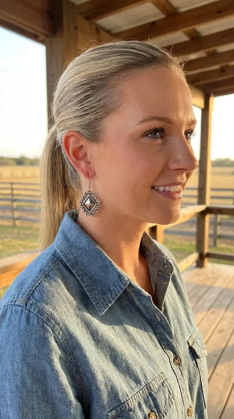 Western Southwestern Concho Dangle Earrings — 1½" Drop