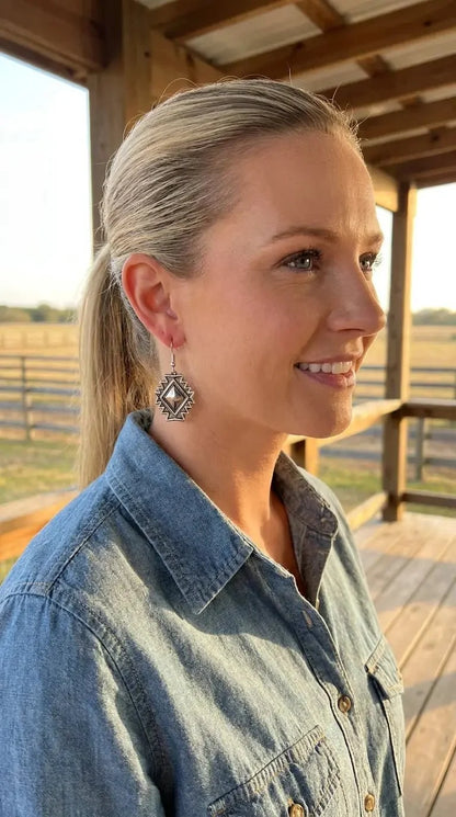 Western Southwestern Concho Dangle Earrings — 1½" Drop