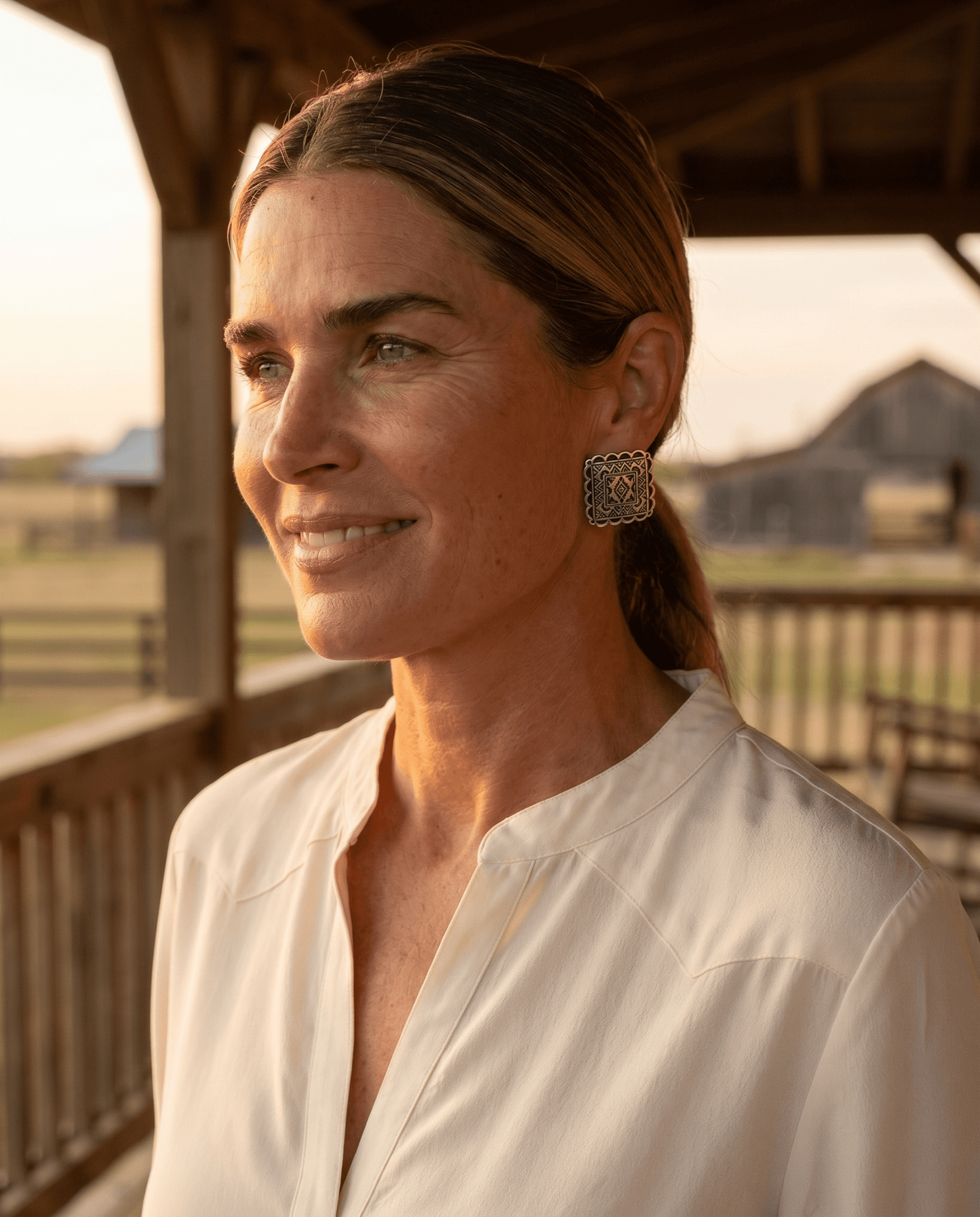 Western Square Concho Fashion Earrings — 1¼" Geometric Statement