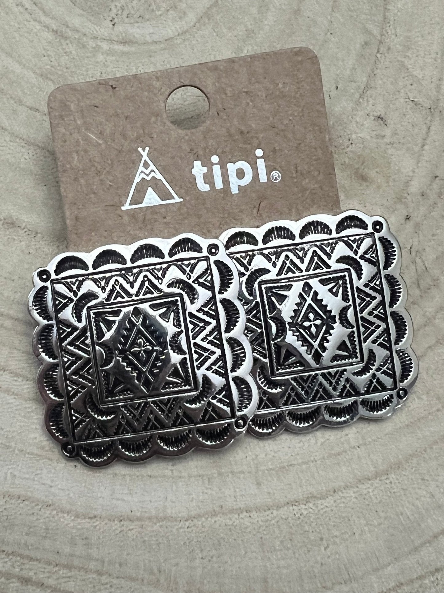 Western Square Concho Fashion Earrings — 1¼" Geometric Statement