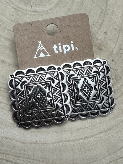 Western Square Concho Fashion Earrings — 1¼" Geometric Statement