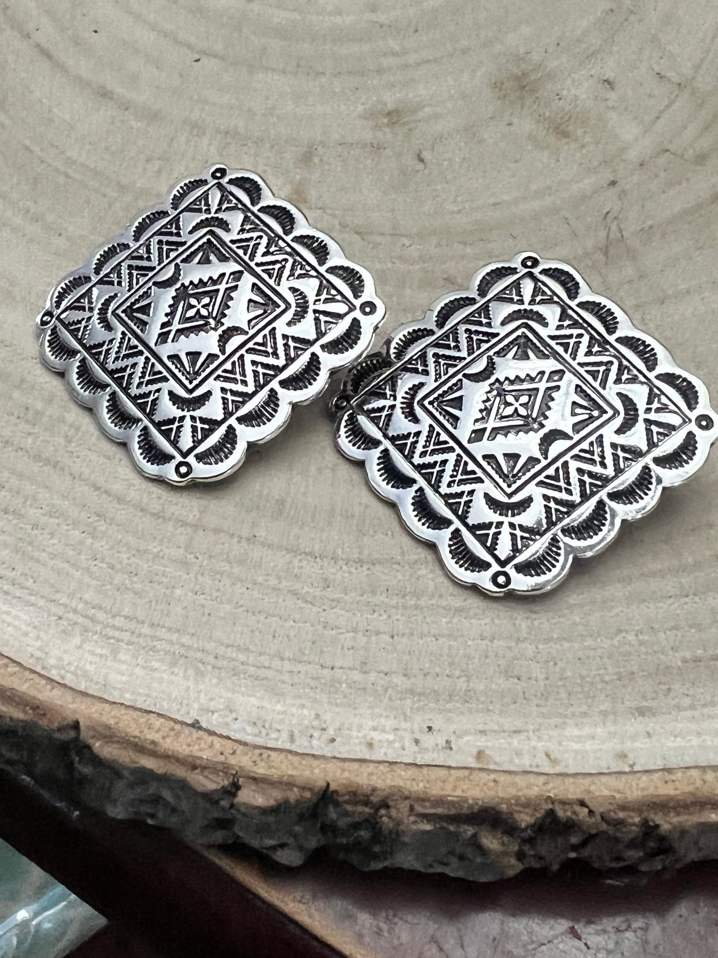 Western Square Concho Fashion Earrings — 1¼" Geometric Statement