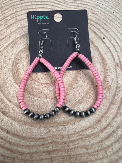Western Teardrop Earrings with Pink Stones — 2½" Drop Southwestern Statement