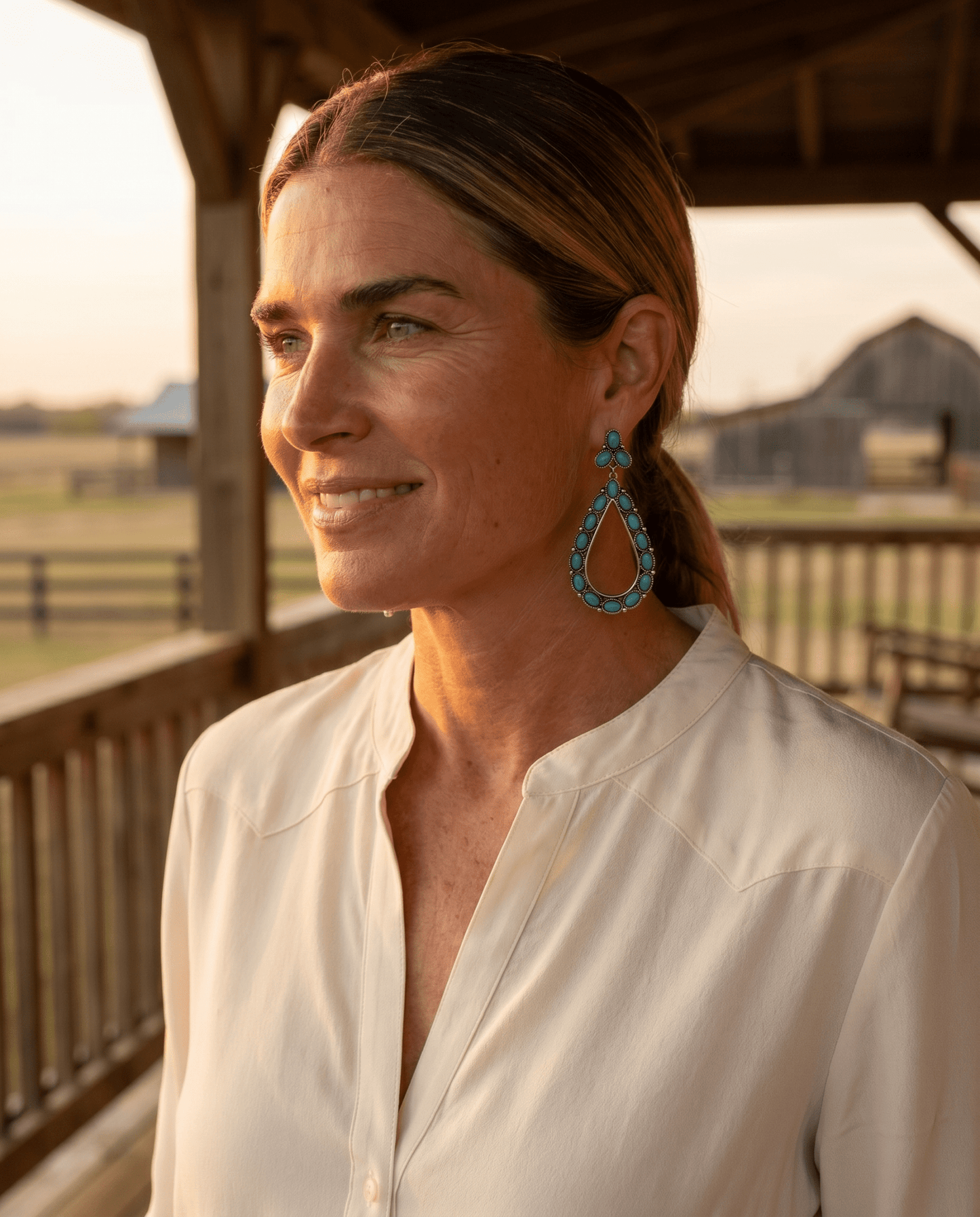 Western Teardrop Faux Turquoise Earrings — Everyday 2½" Drop