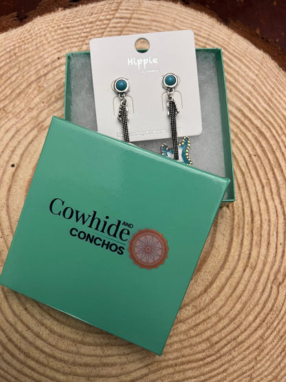 Western Turquoise Guitar Dangle Earrings — Country Music 2" Drop