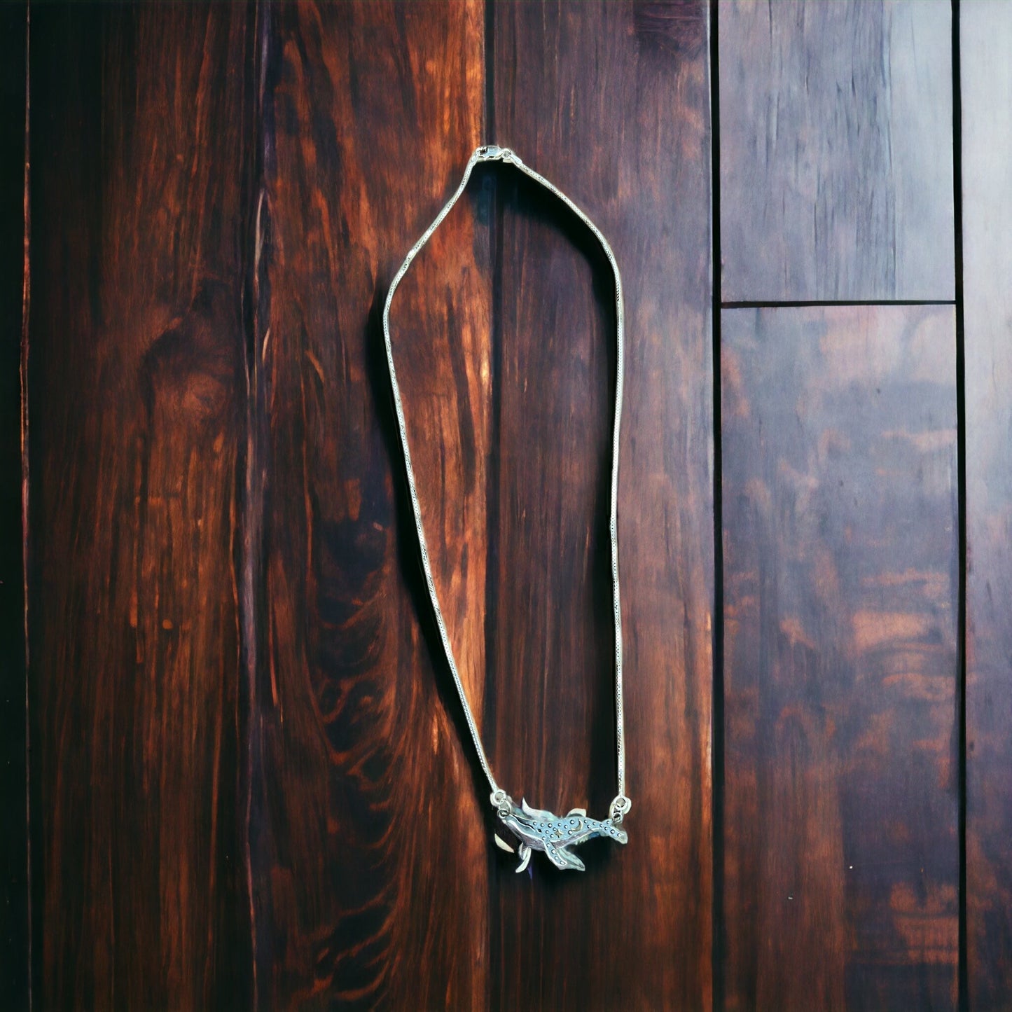 Sterling Silver Whale Festoon Necklace — Complete 18" Sterling Silver Festoon Box Chain Necklace