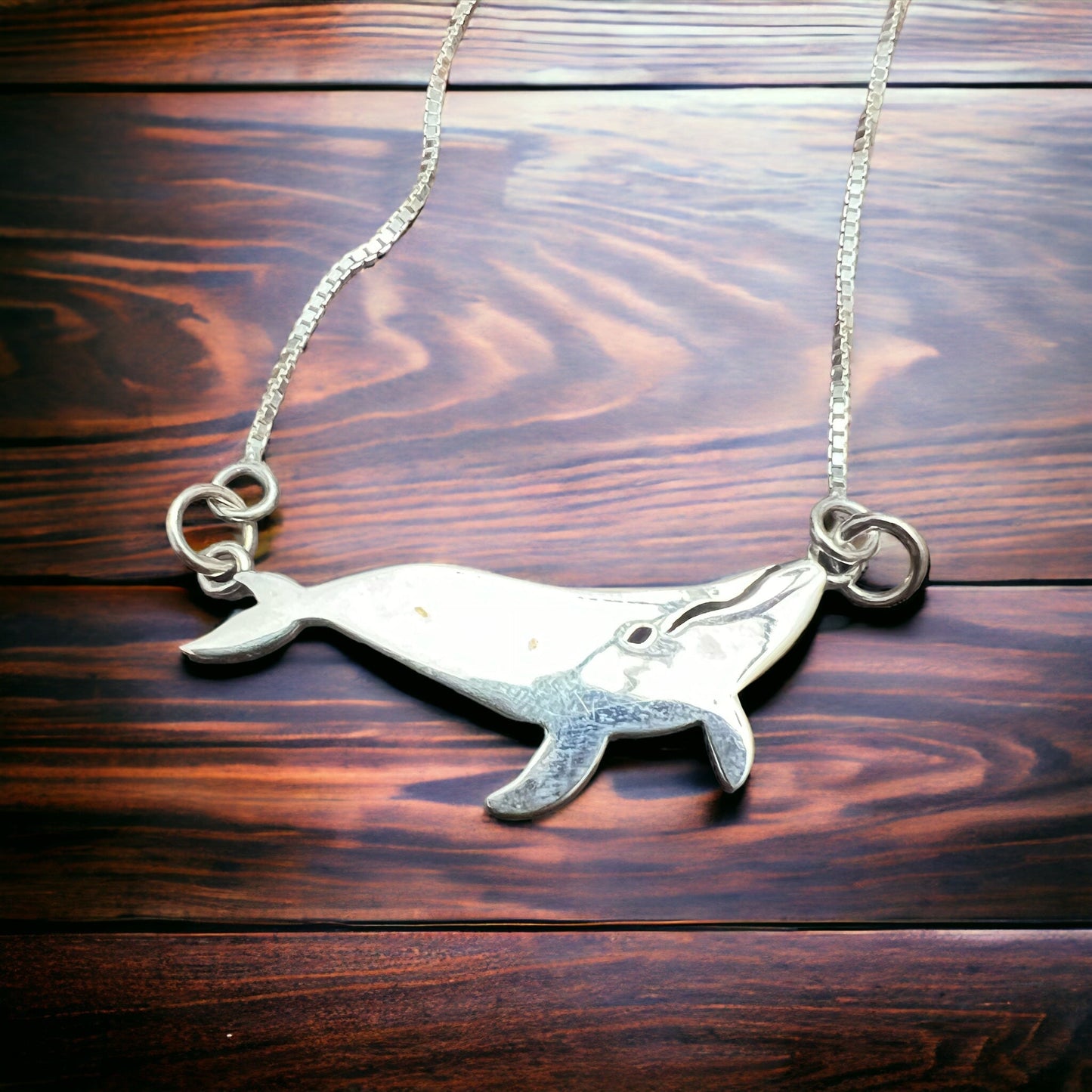 Sterling Silver Whale Festoon Necklace — Complete 18" Sterling Silver Festoon Box Chain Necklace