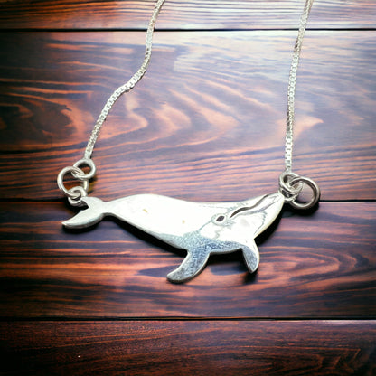 Sterling Silver Whale Festoon Necklace — Complete 18" Sterling Silver Festoon Box Chain Necklace