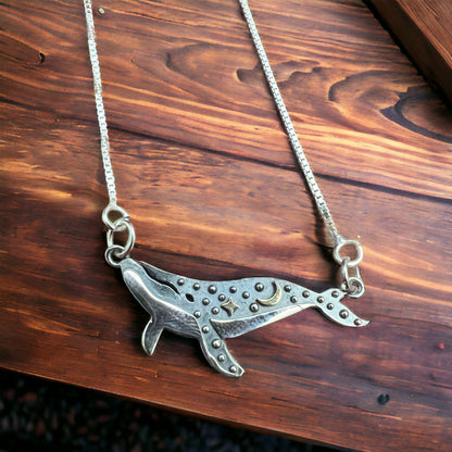 Sterling Silver Whale Festoon Necklace — Complete 18" Sterling Silver Festoon Box Chain Necklace