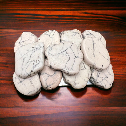 White Turquoise Howlite Slab Belt Buckle — Medium (4-5" long), Snap or Screw Attach